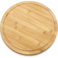 Teknocan Bambu Pizza Servis Tabağı 32 cm – Yuvarlak Ahşap Sunum Tepsisi, Doğal Bambu Kesme & Servis Tahtası, Pizza & Kahvaltı Sunumu Için