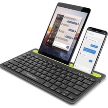 Teknocan C380 Çift Bluetooth Bağlantılı Taşınabilir Ince Tasarım IPad Ile Uyumlu Telefon Tutuculu Tablet Tutuculu Çoklu Bağlantılı Bluetooth Klavye (Siyah)