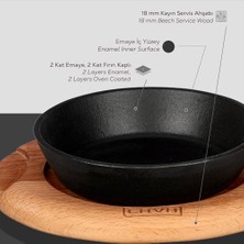 Teknocan Pişirme Kabı Lv Eco Y Stv 12 K4 Yuvarlak Kızartma Tavası ve Ahşap Plaka, Çap 12 Cm, Dökme Demir, Siyah