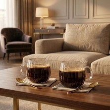 Teknocan Çizgili Borosilikat Cam Bardak, 350 ml Geniş Kapasite, Dayanıklı Yapı, Bulaşık Makinesinde Yıkanabilir, Ev Ofis Restoran Için Kullanıma Uygun Kulplu Kahve Espresso Sunum Bardağı