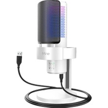 Teknocan Fifine A9W USB Rgb LED Işıklı Masaüstü Mikrofon, Beyaz