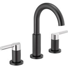 Teknocan Nicoli Yaygın Banyo Bataryası 3 Delikli, Siyah/krom Banyo Bataryası, Banyo Lavabo Bataryası, Tahliye Montajı, Mat Siyah/krom 35749LF-CS