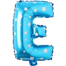 Teknocan E Harfi 16 Inç Mavi Yıldızlı Renk Folyo Balon 36 cm (Mavi)
