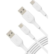 Teknocan Boost Charge USB C Şarj Kablosu, Usb-C, Usb-A Kablosu, 16, 15, Galaxy S24, S23,, iPad Pro, Switch ve Daha Fazlası Için, 1 Metre, 2'li Paket, Beyaz
