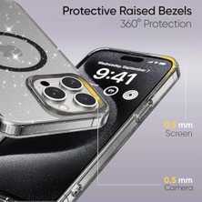 Teknocan 16 Için Magshine Serisi Magsafe ile Uyumlu Göz Alıcı ve Şık Simli Arka Tasarım Yüksek Kalite Materyal Premium Hybrid Kılıf Kapak (Siyah Şeffaf, 16)