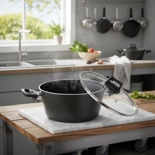 Teknocan Buzz 22 cm Derin Tencere - Yeşil Siyah Granit Efektli Yanmaz Yapışmaz Cam Kapaklı Yemek Tenceresi