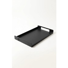 Teknocan Metal Çay Tepsisi Siyah Sunum Tepsisi Servis Tepsisi Dikdörtgen Dekoratif Tepsi Kahve Çay Servis Tepsisi Mutfak Banyo Organizer Tepsi
