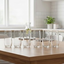 Teknocan 6 Adet 550 ml Şeffaf Cam Meşrubat Bardağı - 6'lı Set Minimalist Tasarım Geniş Hacimli Su, Kokteyl ve Soğuk Kahve Bardağı