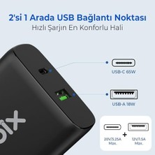 Teknocan Bix BX2P65G Gan Pd 65W Type-C ve Usb-A Qc 18W Çift Portlu Akım Korumalı Hızlı Şarj Cihazı Siyah