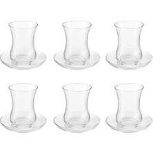 Teknocan 12 Parça Klasik Çay Seti – 6 Çay Bardağı ve 6 Çay Tabağı, Şeffaf Cam, 8 cm Bardak, 10 cm Tabak, Şık ve Dayanıklı Tasarım