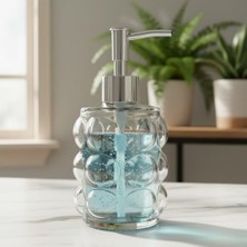 Teknocan Beyaz Bubble Cam Sıvı Sabunluk - 450 ml Kabartmalı Şık Banyo ve Mutfak Sabunluğu (7X12 Cm) (5067 - Şeffaf)