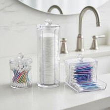 Teknocan Kristal Görünümlü 3'lü Makyaj Organizeri ve Pamukluk Seti – Şeffaf Akrilik Banyo Düzenleyici, Kapaklı Kulak Çubuğu ve Makyaj Pamuğu Saklama Kutusu – Şık Kozmetik Standı