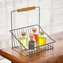 Teknocan Retro Ferforje Tek Sepet, Ahşap Kulplu Mutfak Banyo Salon Ofis Düzenleyici Sepet Organizer Siyah, 20X20 cm