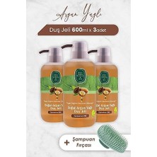 Teknocan Argan Yağlı Duş Jeli 600 ml x 3 Adet ve Şampuan Fırçası