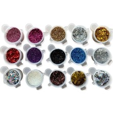 Teknocan Epoksi Reçine 15 Adet Glitter Sim Set Tırnak Süsleme Seti Kalıcı Oje Holografik Karışık Set A6