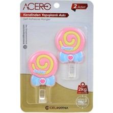 Teknocan Lolipop Kendinden Yapışkanlı Askı 2li, Pembe Şeker Mutfak ve Banyo Askısı x 2 Adet, 2 kg Taşıma Kapasiteli Güçlü Yapışkanlı Plastik Askı - 38315