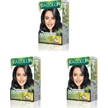 Teknocan Sea Color Amonyaksız, Vegan, Doğal, Besleyici Kalıcı Saç BOYASI%100 Beyaz Kapama (1 Paket 2 x 50 ml Boya & Oksidan)(Siyah 1.0) (3 Paketi)
