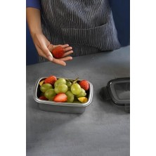 Teknocan 2 Adet 304 Çelik 550 ml Yemek Meyve Et Buzdolabı Beslenme Saklama Kabı MT224