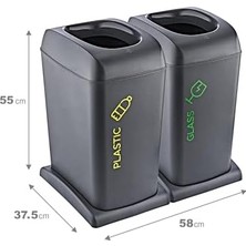 Teknocan 2'li Set Soft Tekerlekli Cam-Plastik Geri Dönüşüm Kutusu 40 Lt - Antrasit, Çok Amaçlı Geri Dönüşüm Kutusu