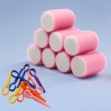 Teknocan Croc 1207 Pembe Cırtlı Sünger Bigudi 8li Çap 4cm + 10LU Plastik Saç Pensi