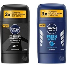 Teknocan Men Erkek Stick Deodorant Deep Dimension, 48 Saat Anti-Perspirant Koruma, 50 ml X2 + Men Erkek Stick Deodorant Fresh Ter ve Ter Kokusuna Karşı 48 Saat Deodorant Koruması, 50 ml
