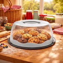 Teknocan Geçmeli Kilitli, Kapaklı ve Saplı Yaş Pasta, Kek Taşıyıcı, Mutfak Saklama Için Yuvarlak, Bpa Içermeyen Kek Fanusu, Börek, Çörek Saklama Kabı,, Turta Taşıma Kutusu (Lacivert)