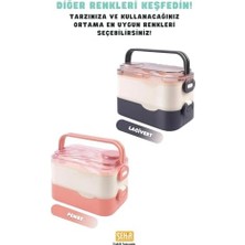 Teknocan Bento 1350ML Lunchbox 2 Katlı 3 Bölmeli ve Sosluklu Çelik Sefer Tası Yemek Kutusu Çatal Kaşık Hediyeli (Pembe)