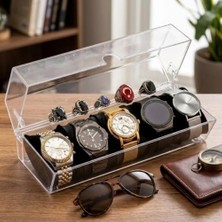Teknocan Şeffaf Akrilik Saat ve Yüzük Organizeri, 25X11X10 Cm, Kapaklı Saklama Kutusu, Takı Düzenleyici