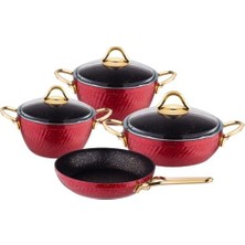 Teknocan Granit Hira 4 Lü Set Metal Kulp Kırmızı