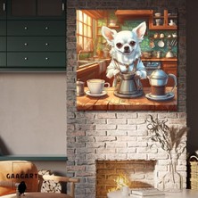 Teknocan Kare Kanvas Kahve Köşesi Cafe Tablosu Barista Beyaz Chihuahua, 20 x 20