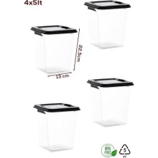 Teknocan 4lü Boy Hava Geçirmez Deterjan Saklama Kabı Erzak Saklama Kabı Seti Gri 5lt Şeffaf, 4371