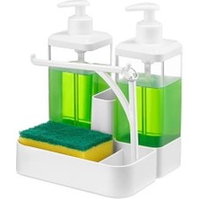 Teknocan Ikili Sıvı Sabunluk ve Seti - Yüzük Bez Askılı Sünger Hazneli 2X350 ml 2li Sıvı Sabunluk