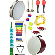 Cekar Store Midex Örf Aletleri Seti Median Paket-2 Maracas Zil Kastanyet Üçgen Ritim Ksilofon Davul Tef (11 Parça)