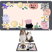 Cekar Store Monnhein Mama ve Su Evcil Hayvan Beslenme Matı, Kolay Temizlenen Emici Su Geçirmez Kumaş, Küçük Orta Boy ve Büyük Kedi ve Köpekler Için Dayanıklı Köpek Kedi Paspas (50X35, Halloween)