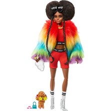 Cekar Store Barbie Extra - Gökkuşağı Renkli Ceketli Bebek, Fino Figürü Ile, 3-9 Yaş Arası Kızlar Için Ideal Bir Hediye GVR04
