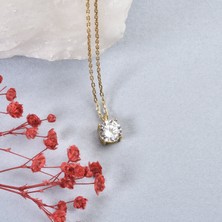 Nox Jewelry 14 Ayar Altın Kaplama Doğum Taşı Kolye - Minimal Tek Taş Kişiye Özel Kolye