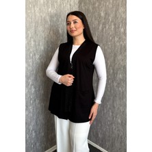 Modaplaza Kadın Büyük Beden 3 Düğme Yakası Taşlı Cepli Kısa Yelek 901