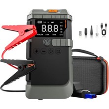 Cekar Store Jump Starter Auhma Akü 10.000 Mah Akü Takviye Cihazı 4'ü 1 Arada Powerbank, Çantalı Hava Kompresörü (Gri)