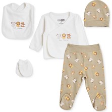 Hellobaby Erkek Bebek 5li Hastane Çıkışı Hayvan Baskılı Çıtçıtlı Bisiklet Yaka Uzun Kol Patikli