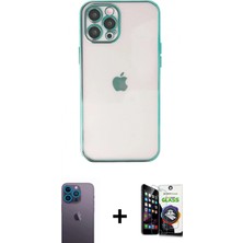 Pileli Store Pilelistore™ iPhone 12 Pro Max Kılıf Vadi Minimal - Şeffaf Temperli Cam Ekran Koruyucu + Neon Fosforlu Kamera Lens - Mı