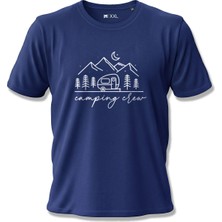 North Whiskers Karavan ve Kamp Temalı Özel Baskılı Lacivert %100 Pamuk Outdoor Tişört - "Camping Crew"