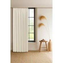 Cekar Store Gauze Fabric Design Capri Krem Ekstrafor Büzgülü Keten Dokulu Yüksek Kaliteli Tek Kanat Fon Perde 150 x 250