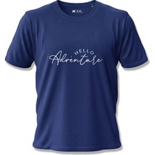 North Whiskers Hello Adventure Baskılı Unisex %100 Pamuklu Lacivert Outdoor Tişört