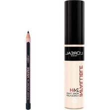 Cekar Store L’oréal Paris Infaillible 24H Tüm Yüze Uygulanabilir Kapatıcı - 322 Ivory & Mini Paradise Le Khol Siyah Göz Kalemi Makyaj Seti