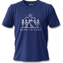 North Whiskers Born To Camp Çadır Baskılı Unisex %100 Pamuklu Lacivert Outdoor Tişört