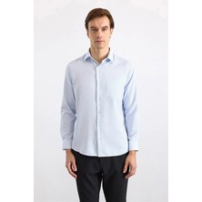 Süvari Buz Mavi Regular Klasik Yaka Düz Düz Kapaksız Cep Düğmeli Uzun Kollu Standart Casual Gömlek