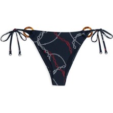 Tommy Hilfiger Lacivert Kadın Standart Desenli Bikini Alt V Strıng Sıde Tıe Prınt