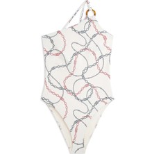 Tommy Hilfiger Bej Kadın Standart Desenli Mayo One Shoulder Op Prınt