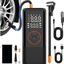 Cekar Store Romofy Şarjlı Hava Kompresörü 150 Psı - 4500 Mah Taşınabilir Araba Lastik Şişirme Kompresörü Flaş Işıklı - Ayarlanabilir Dijital Basınç Göstergeli Hava Pompası - Şarj ve Kablolu Kullanım