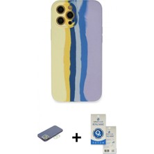 Pileli Store Pilelistore™ iPhone 12 Pro Max Kılıf Yadigar Çizgi - Şeffaf Royal Nano Ekran Koruyucu + Renkli Kamera Lens Koruma Cam - Yl